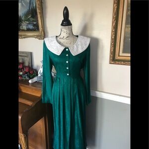 Vintage Sarah Elizabeth Emerald Pearl Lace Collar Dress NWT‼️FINAL SALE